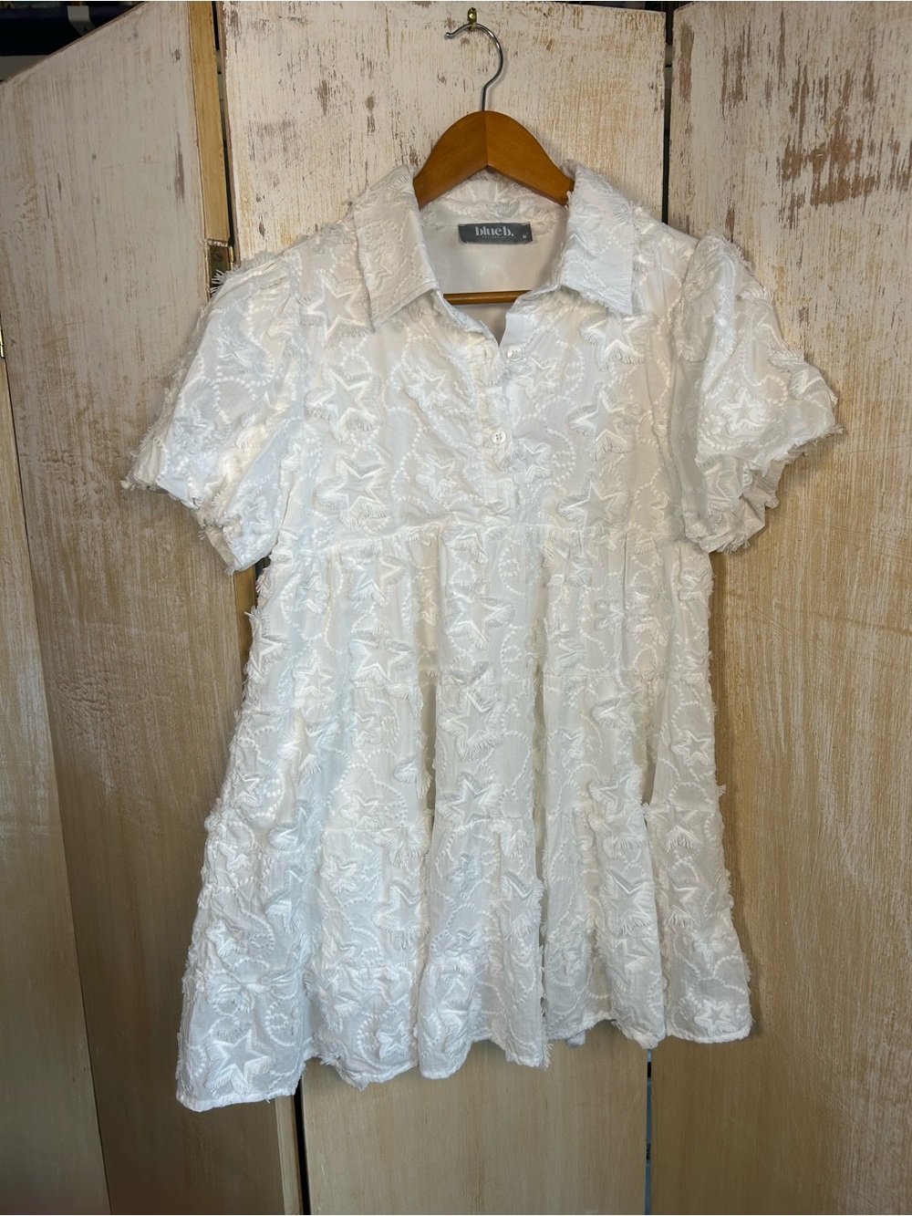 White Embroidered Button-Front Babydoll Dress